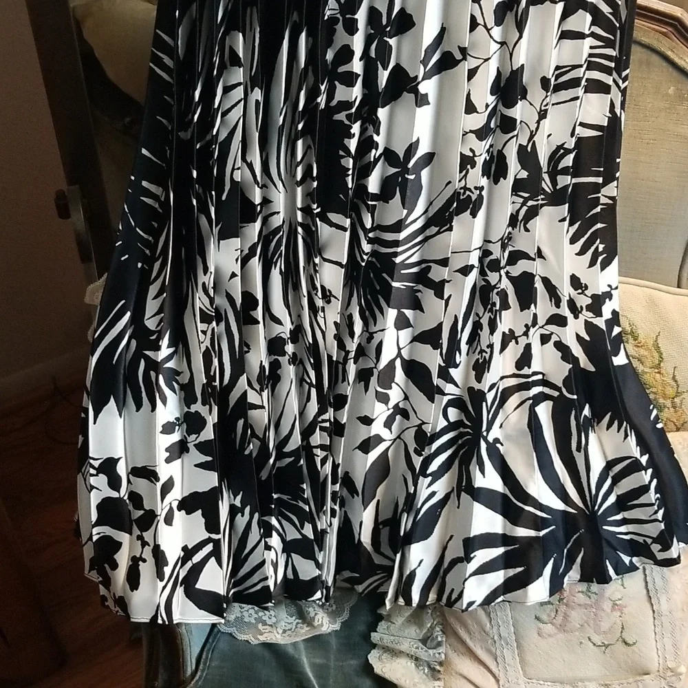 🖤Black🖤 & White Pleated Long Dress - Picture 4 of 14